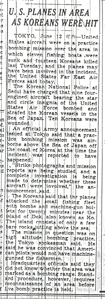 New York Times article on the June 8 bombing.  Reported by the United Press from Tokyo on June 12.